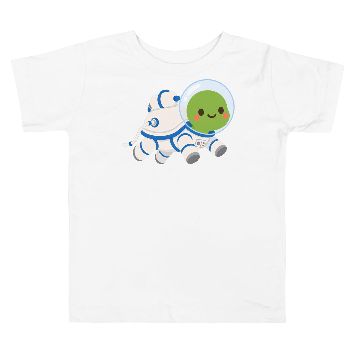 Astronaut Bubbles – Blue Suit Toddler Tee – White – front