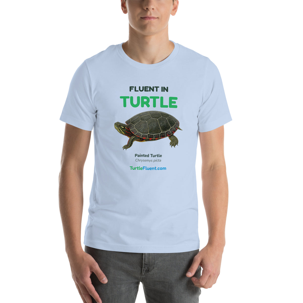 Fluent in Turtle Tee – Baby Blue – front