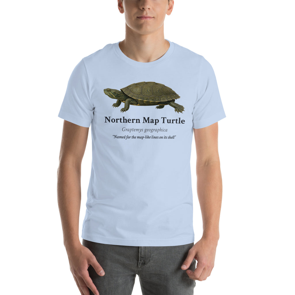 Northern Map Turtle Tee – Baby Blue – front