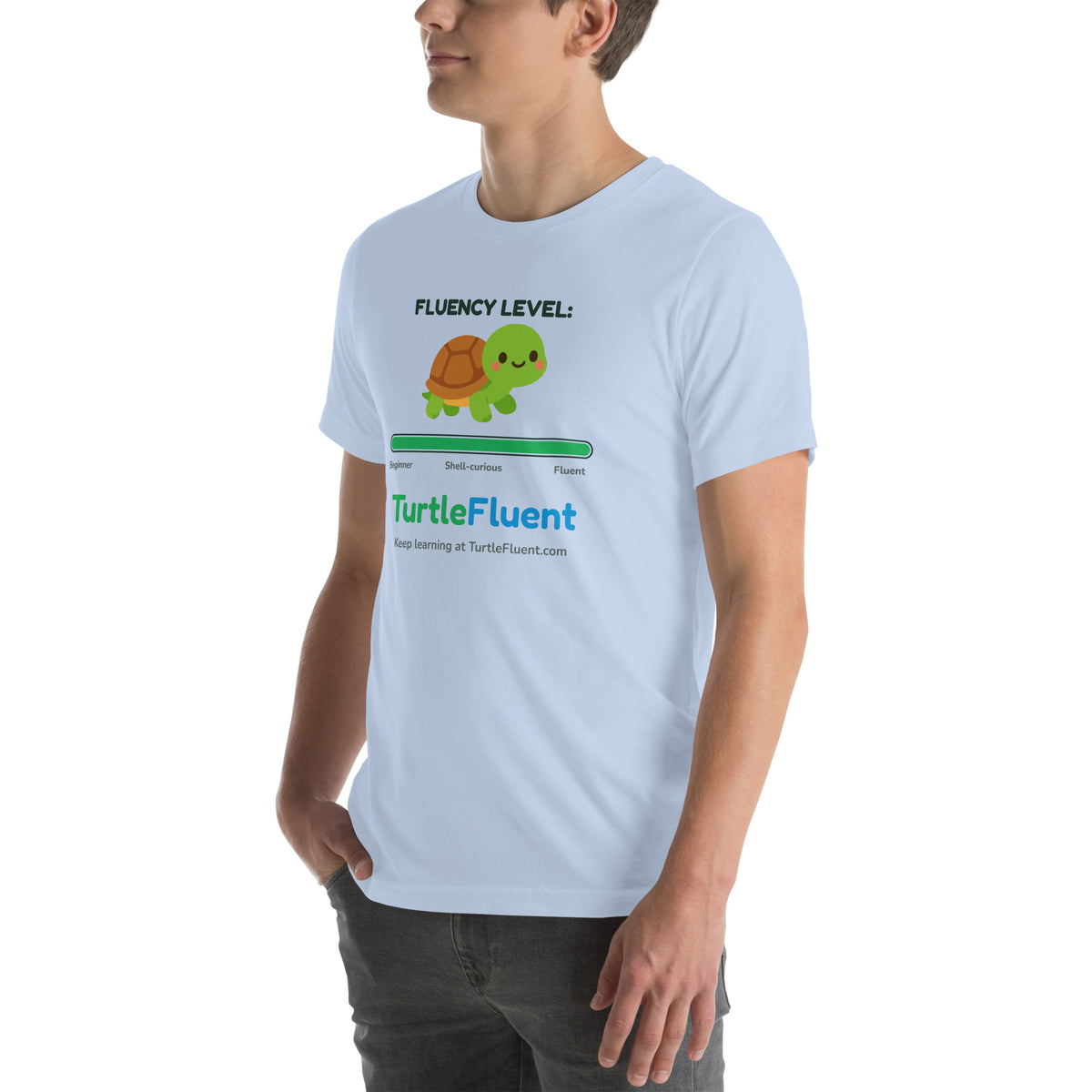 Fluency Level Tee – Baby Blue – left front