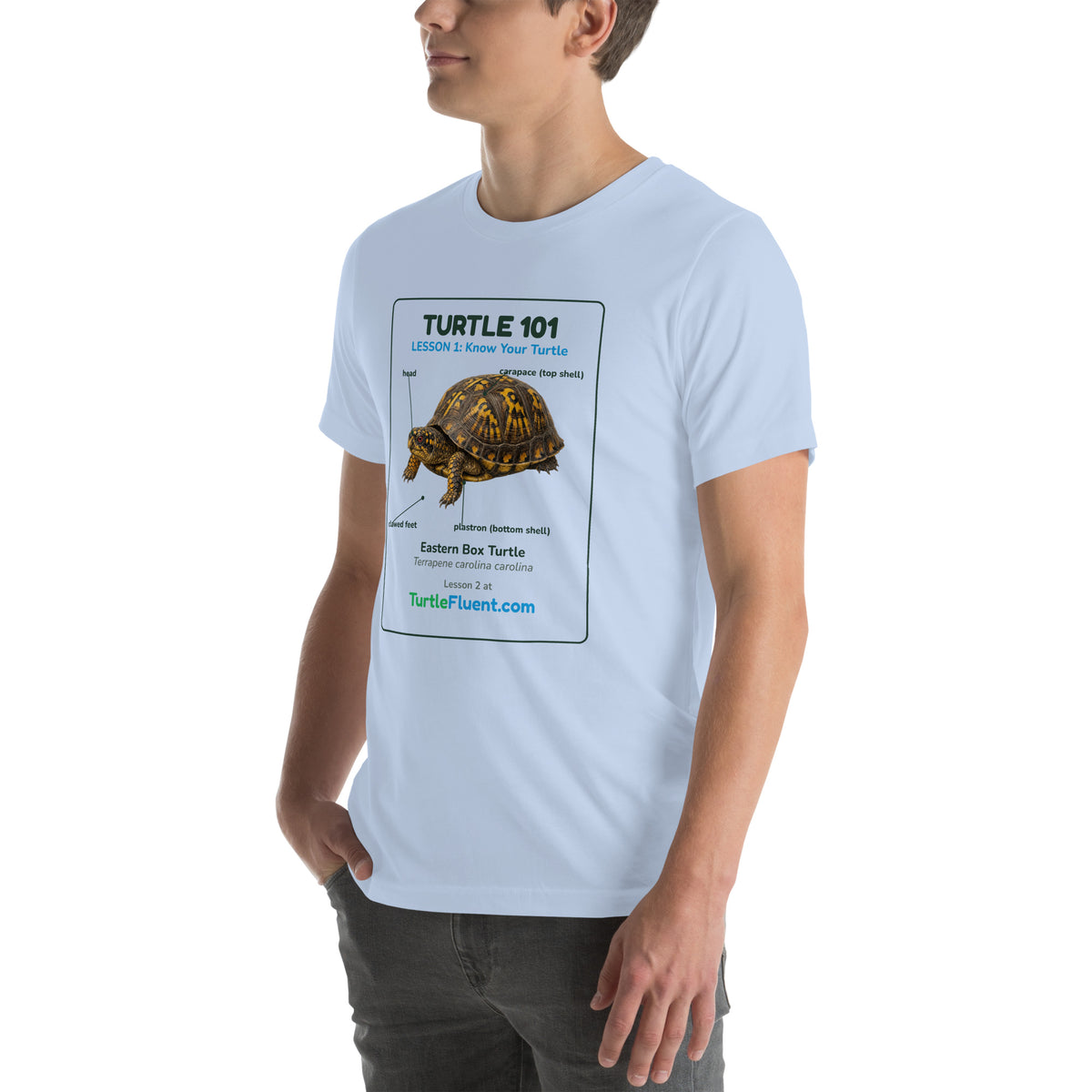 Turtle 101 Tee – Baby Blue – left front