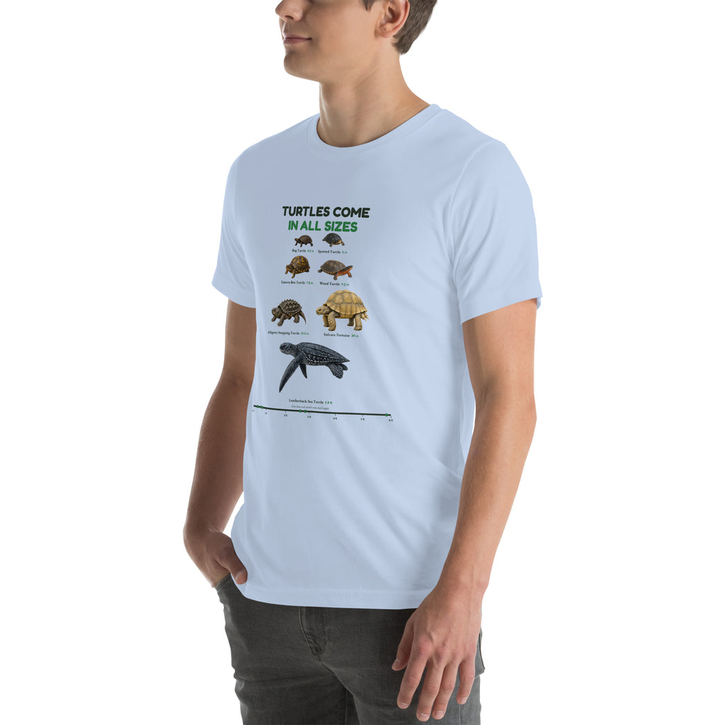 Turtles Come in All Sizes Tee – Baby Blue – left front