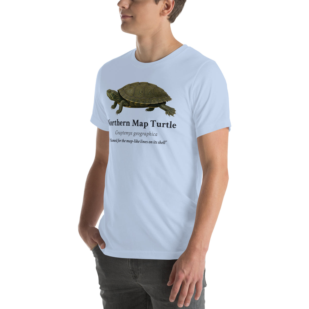 Northern Map Turtle Tee – Baby Blue – left front