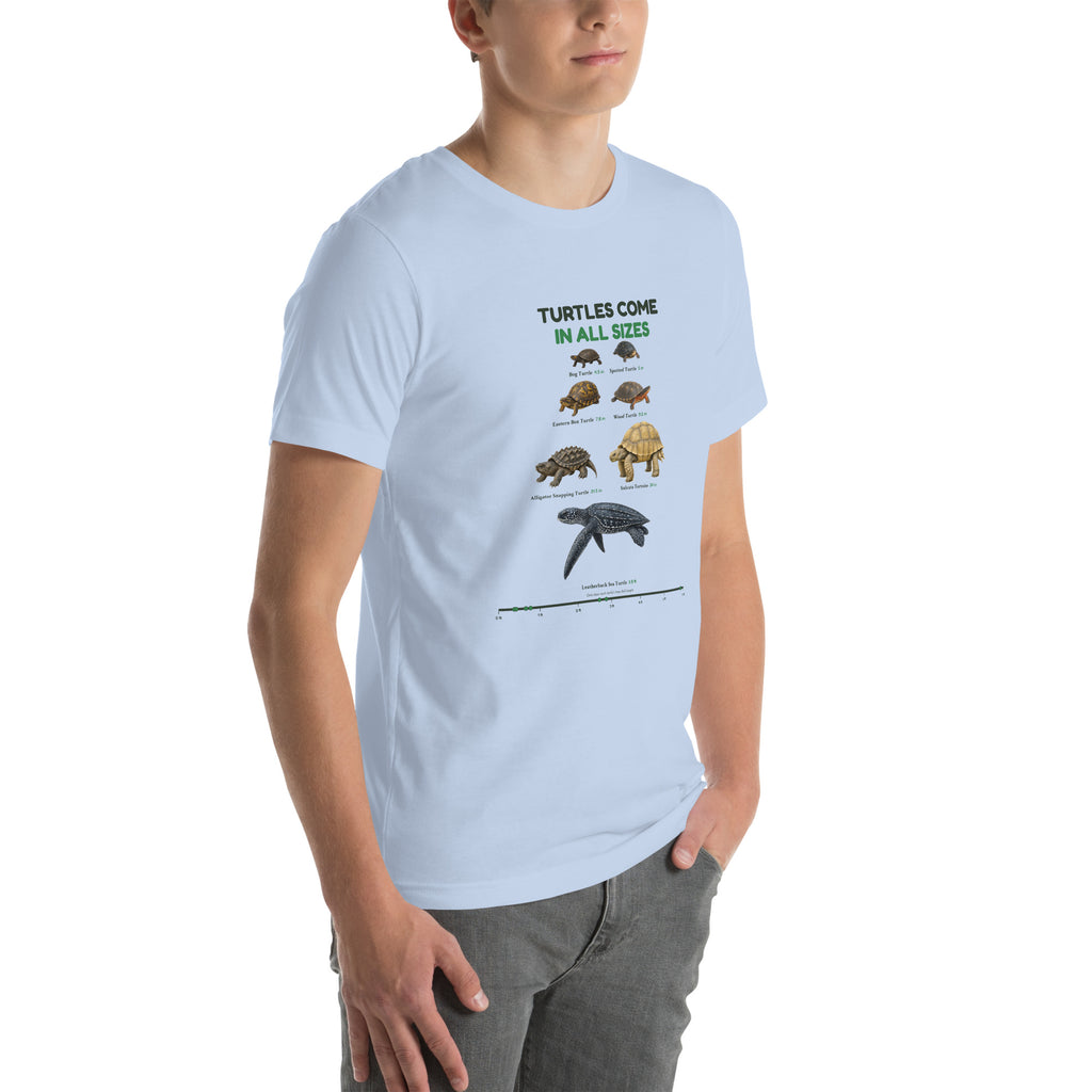 Turtles Come in All Sizes Tee – Baby Blue – right front