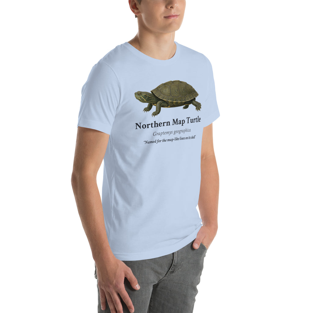Northern Map Turtle Tee – Baby Blue – right front