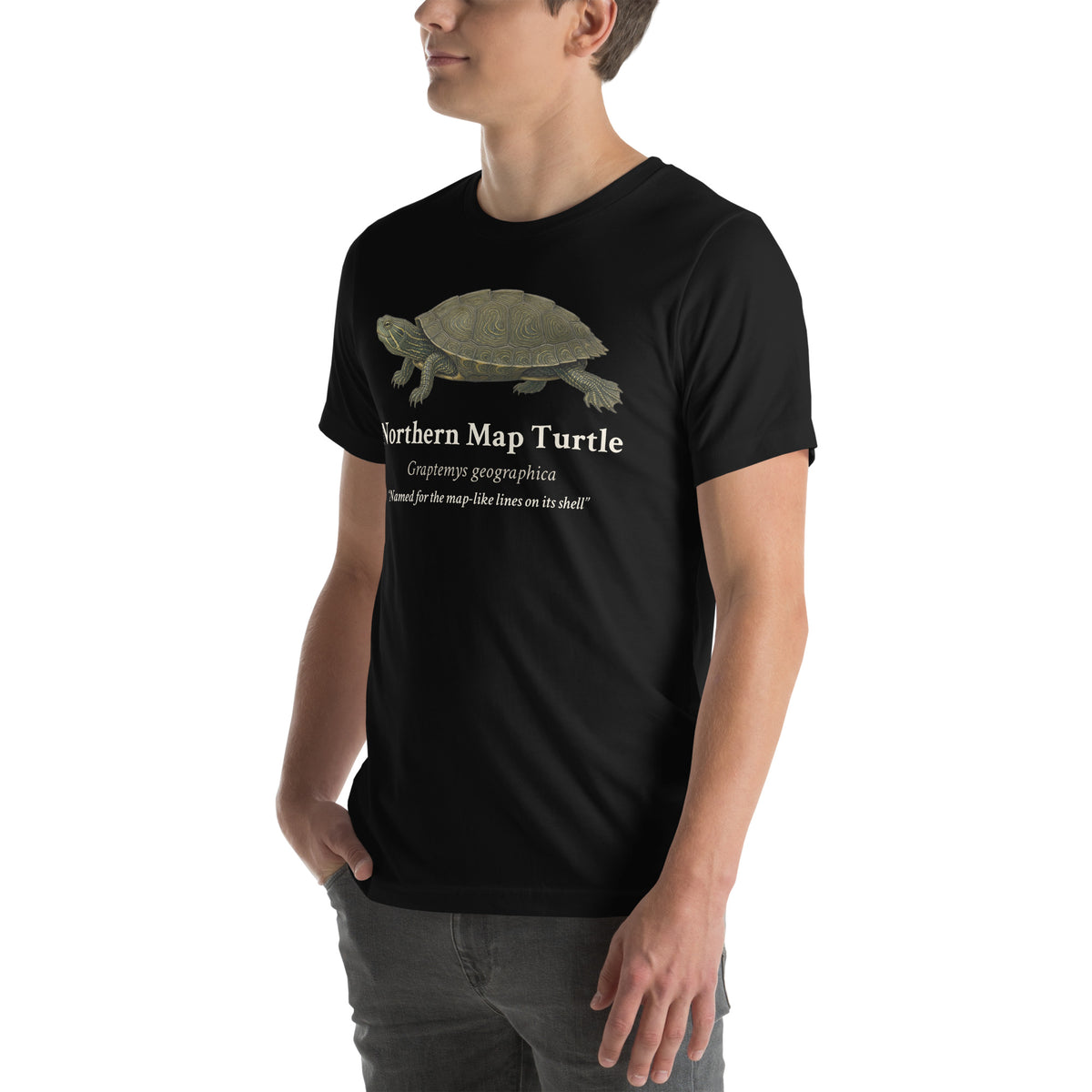 Northern Map Turtle Tee – Black – left front