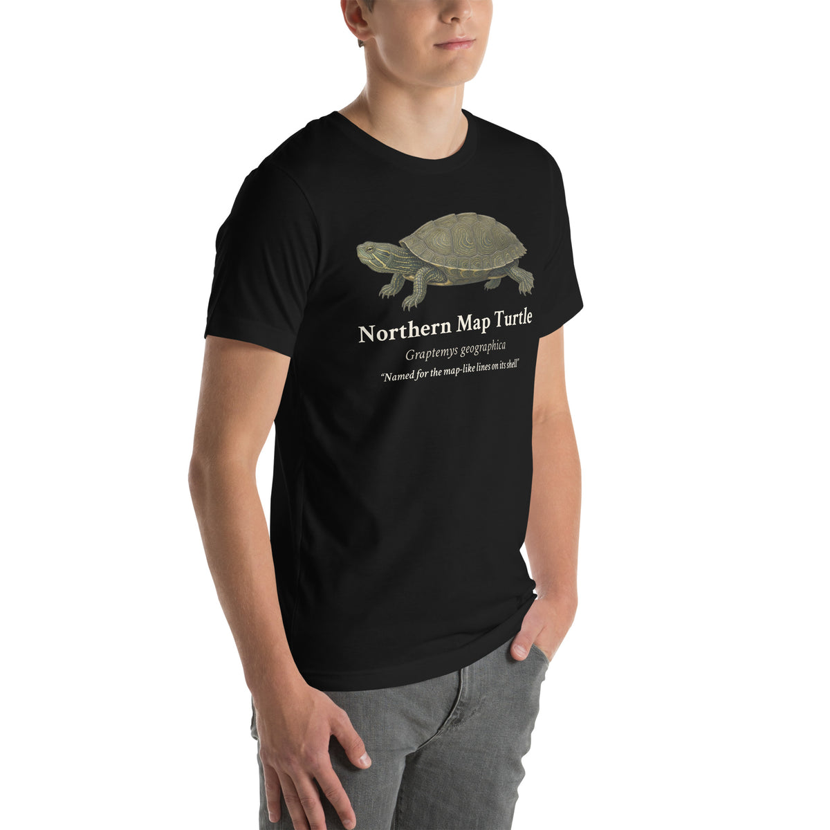 Northern Map Turtle Tee – Black – right front