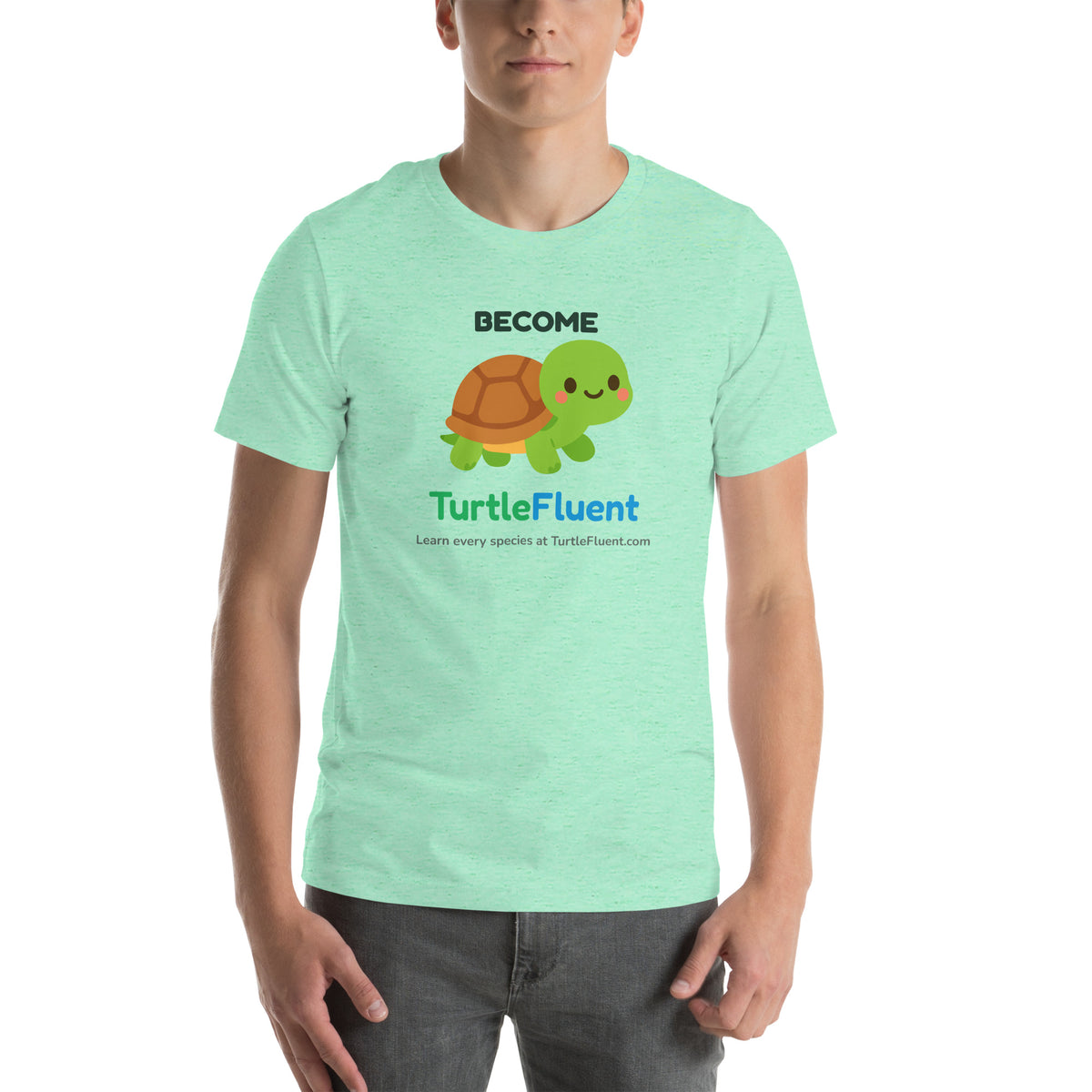 Become TurtleFluent Tee – Heather Mint – front