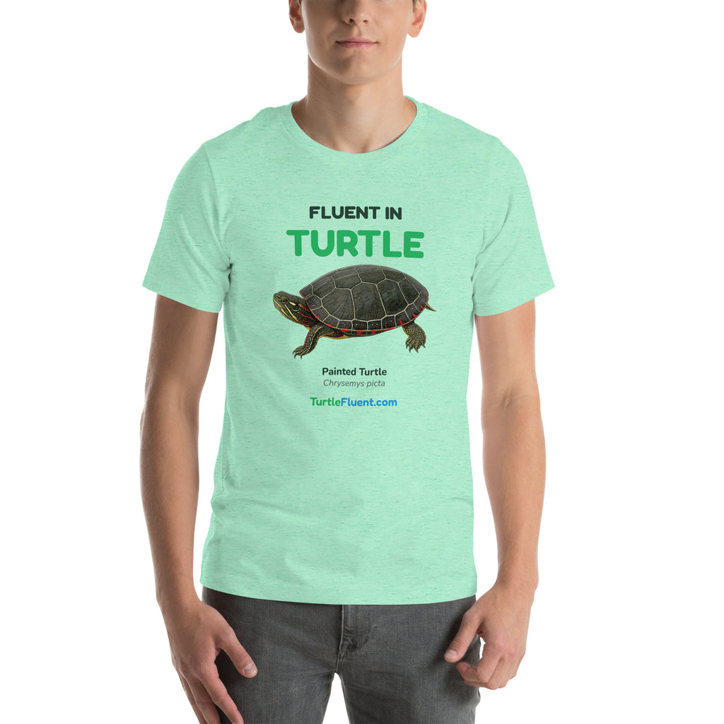 Fluent in Turtle Tee – Heather Mint – front