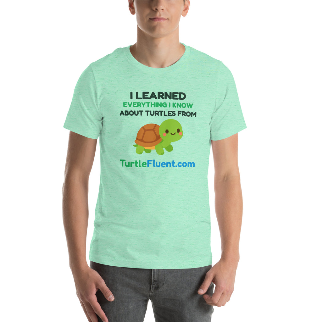 I Learned Everything I Know About Turtles from TurtleFluent Tee – Heather Mint – front