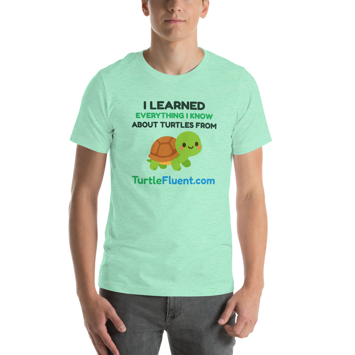 I Learned Everything I Know About Turtles from TurtleFluent Tee – Heather Mint – front