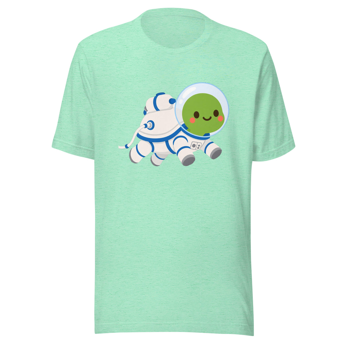 Astronaut Bubbles Tee – Blue Suit – Heather Mint – front