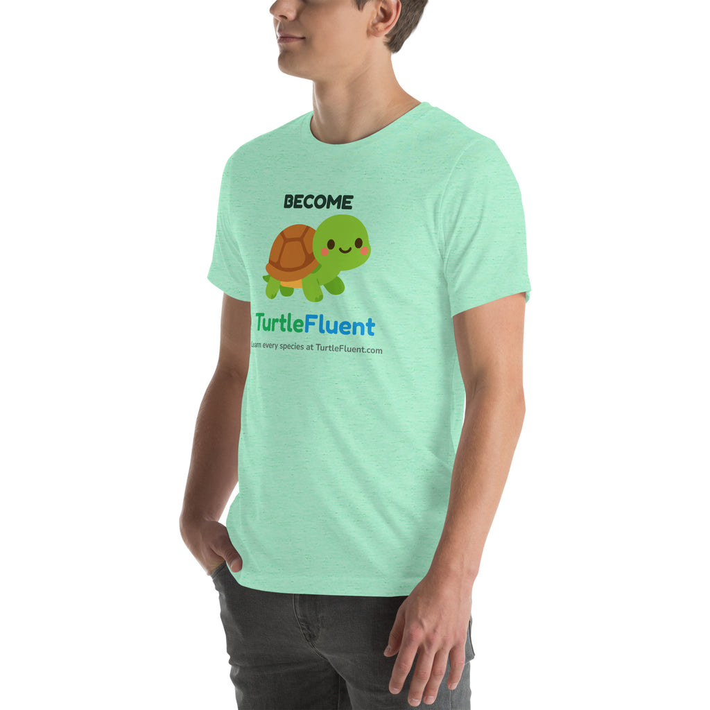 Become TurtleFluent Tee – Heather Mint – left front