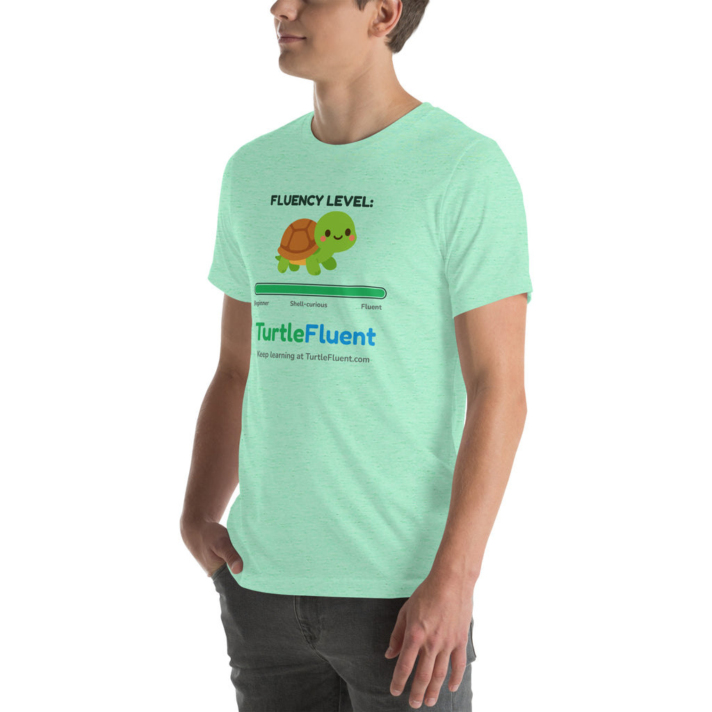 Fluency Level Tee – Heather Mint – left front