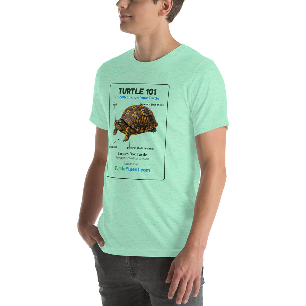 Turtle 101 Tee – Heather Mint – left front