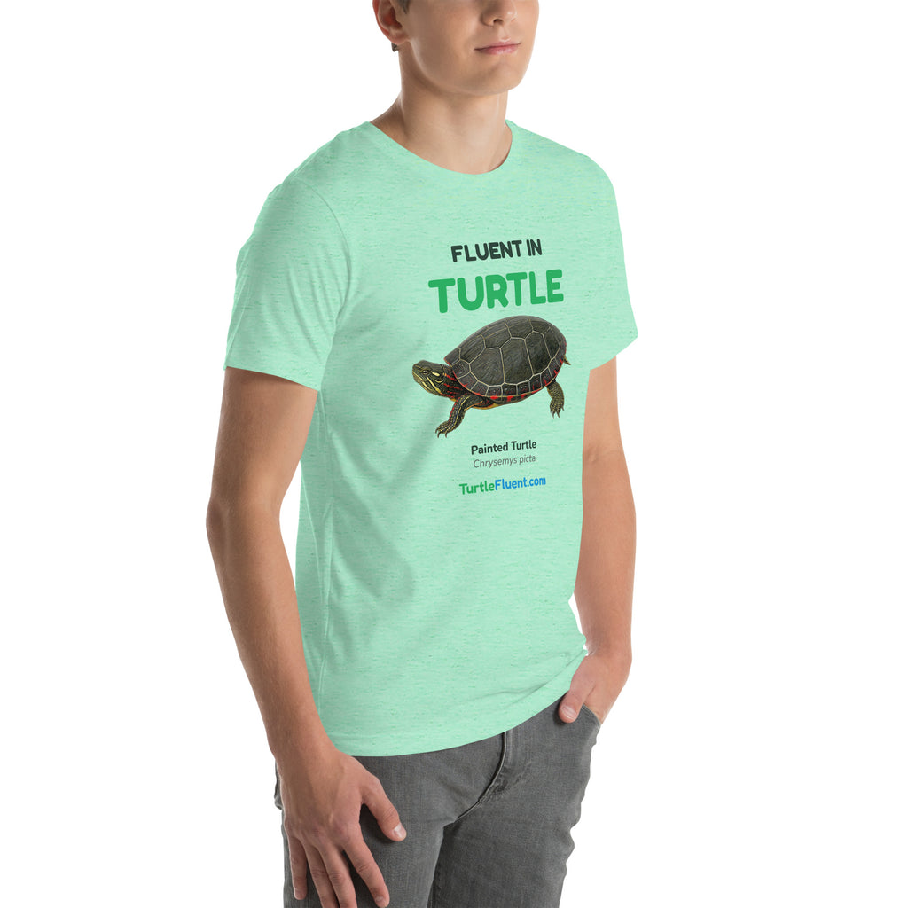 Fluent in Turtle Tee – Heather Mint – right front