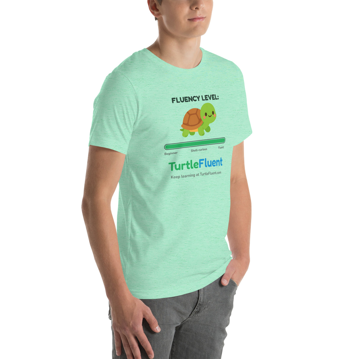 Fluency Level Tee – Heather Mint – right front