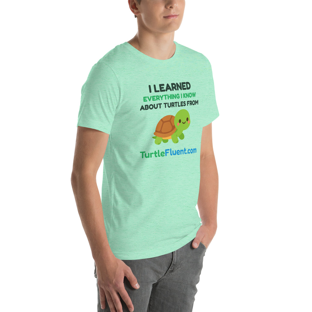 I Learned Everything I Know About Turtles from TurtleFluent Tee – Heather Mint – right front