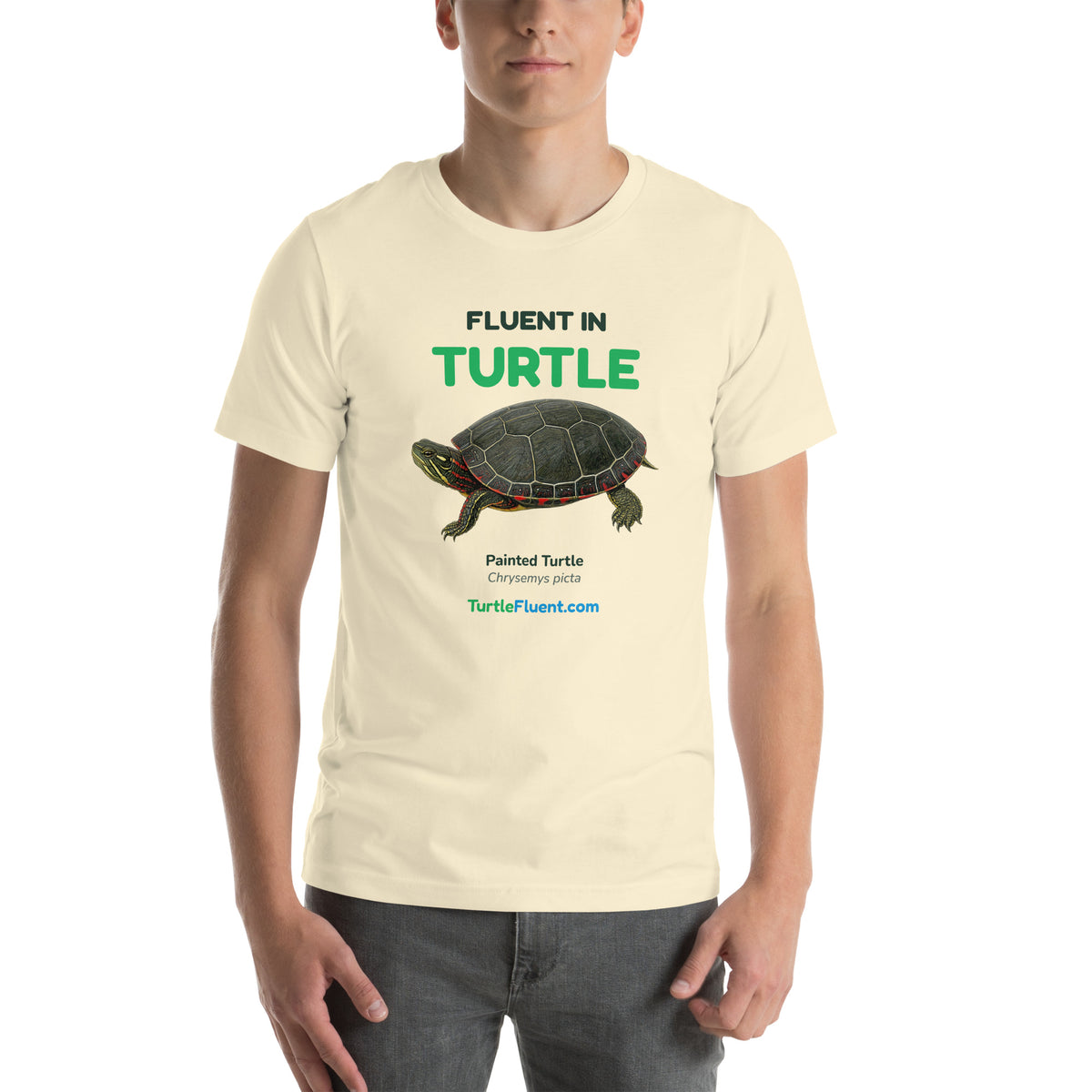 Fluent in Turtle Tee – Natural – front