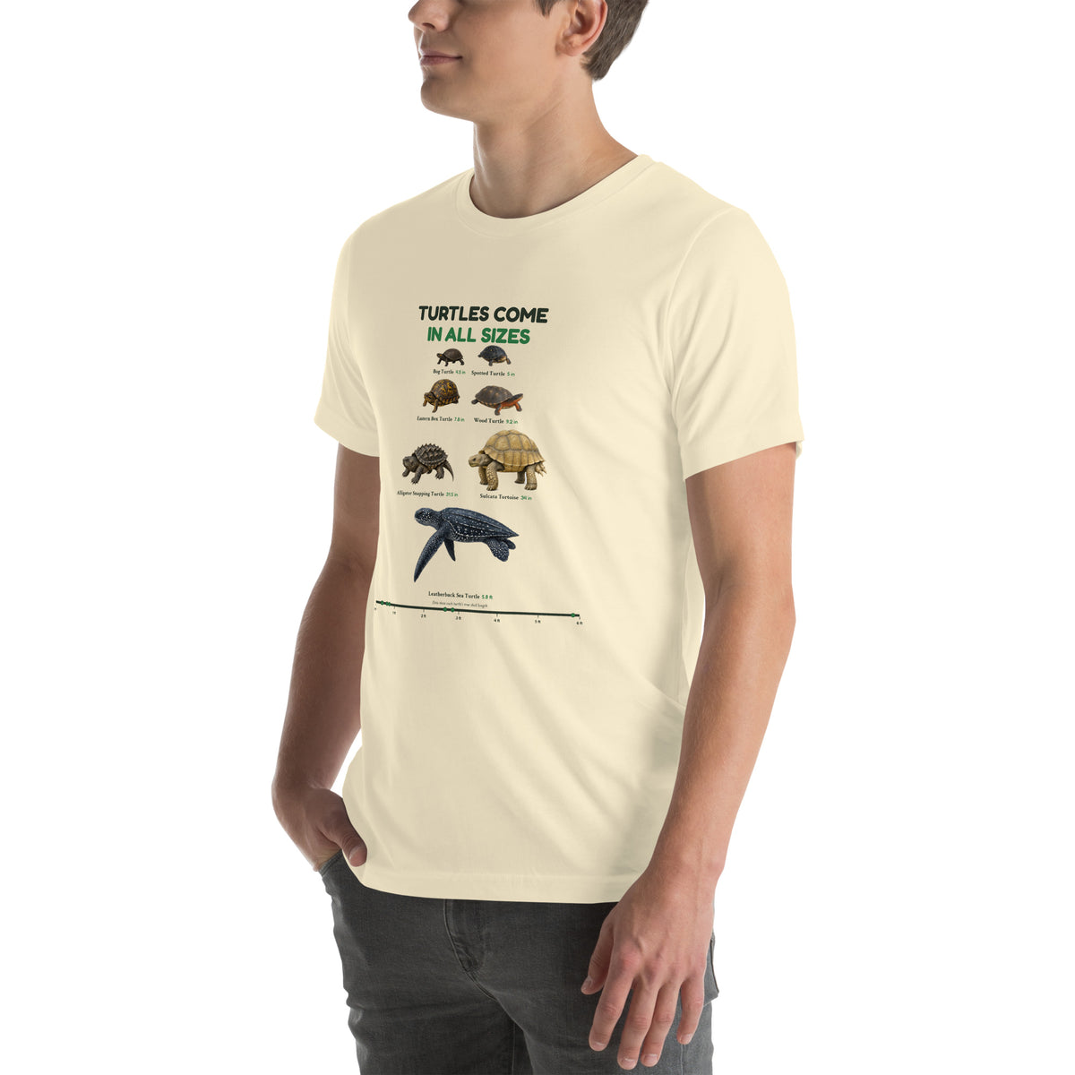 Turtles Come in All Sizes Tee – Natural – left front