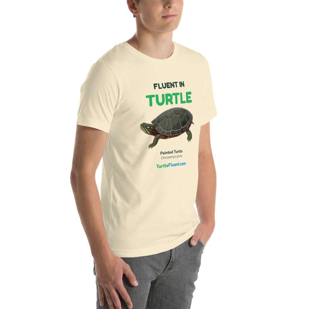 Fluent in Turtle Tee – Natural – right front