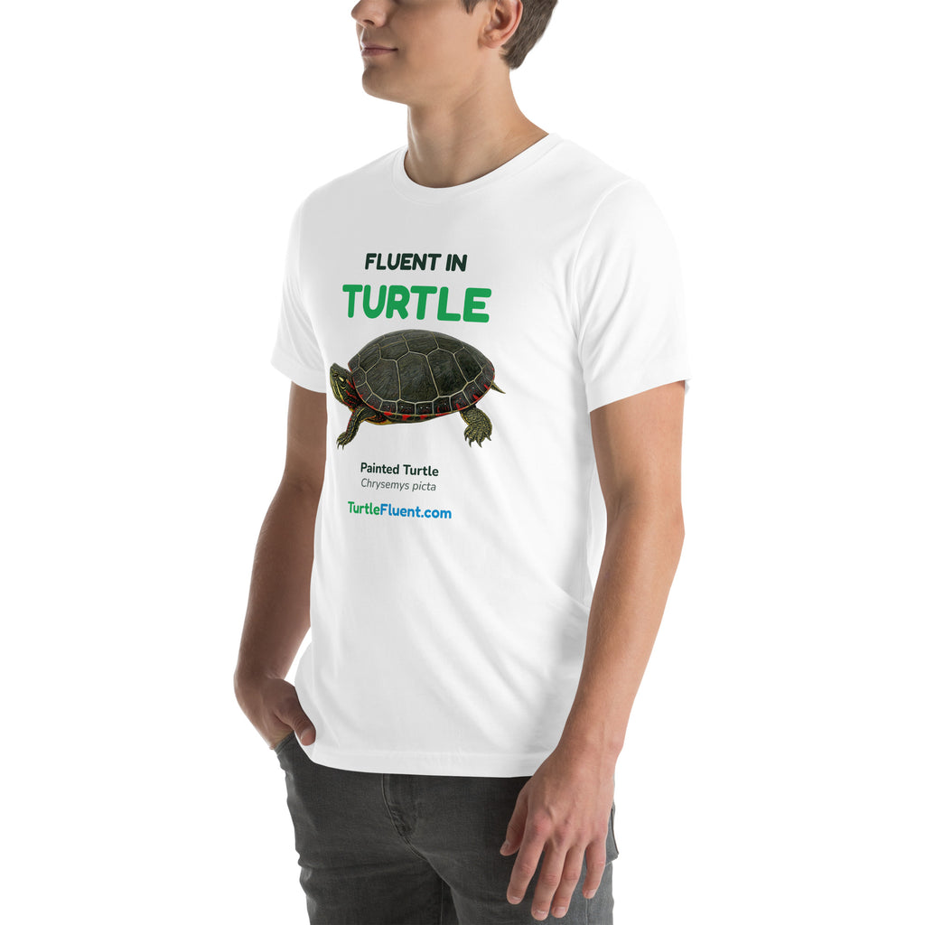 Fluent in Turtle Tee – White – left front