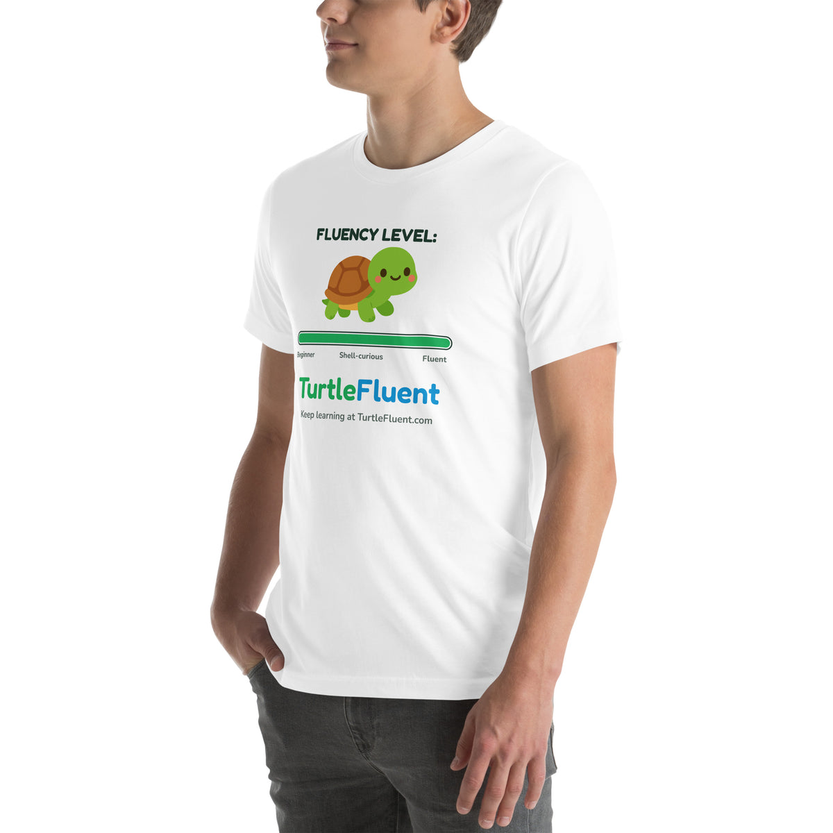 Fluency Level Tee – White – left front