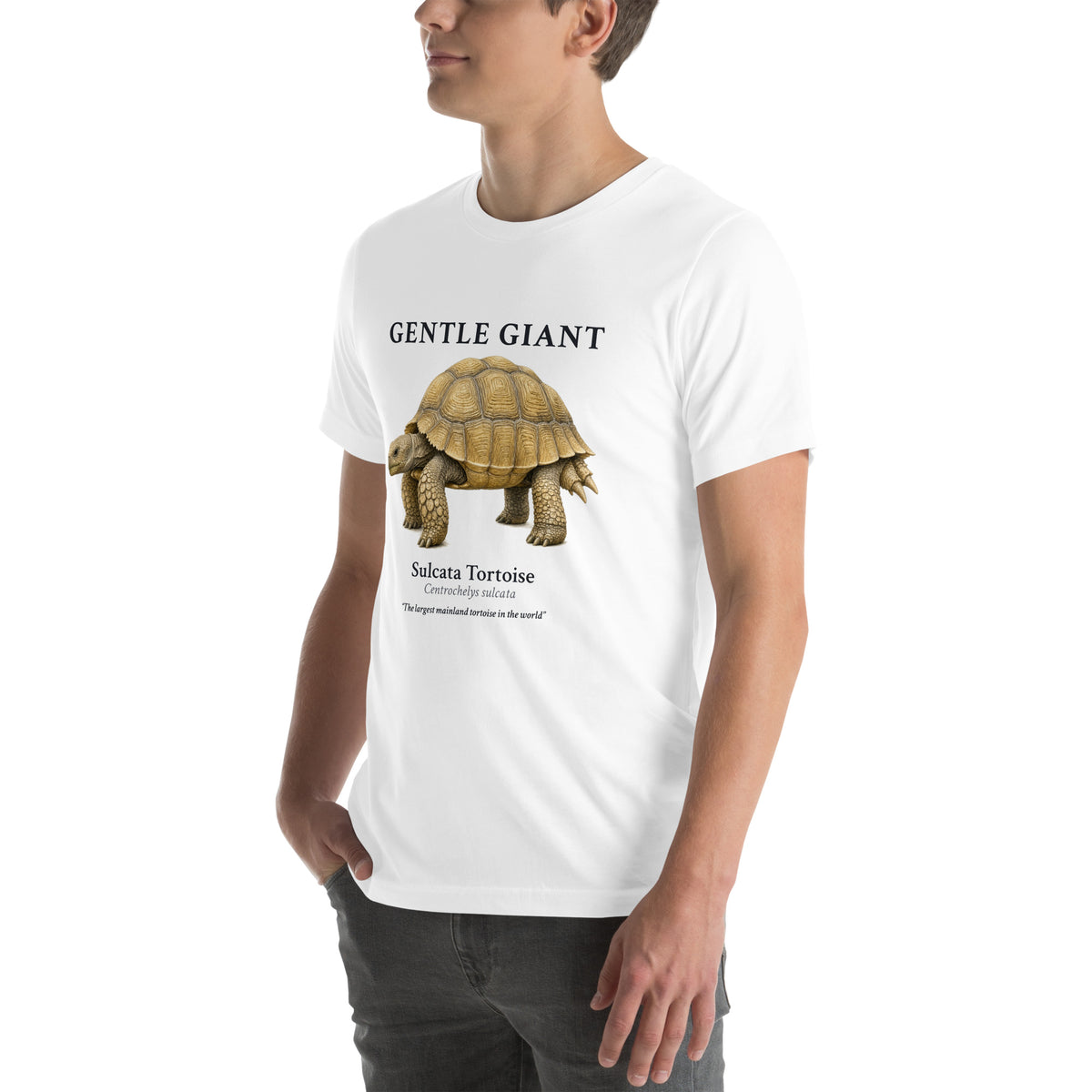 Sulcata Tortoise Gentle Giant Tee – White – left front