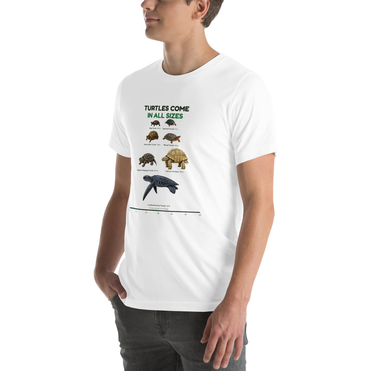 Turtles Come in All Sizes Tee – White – left front