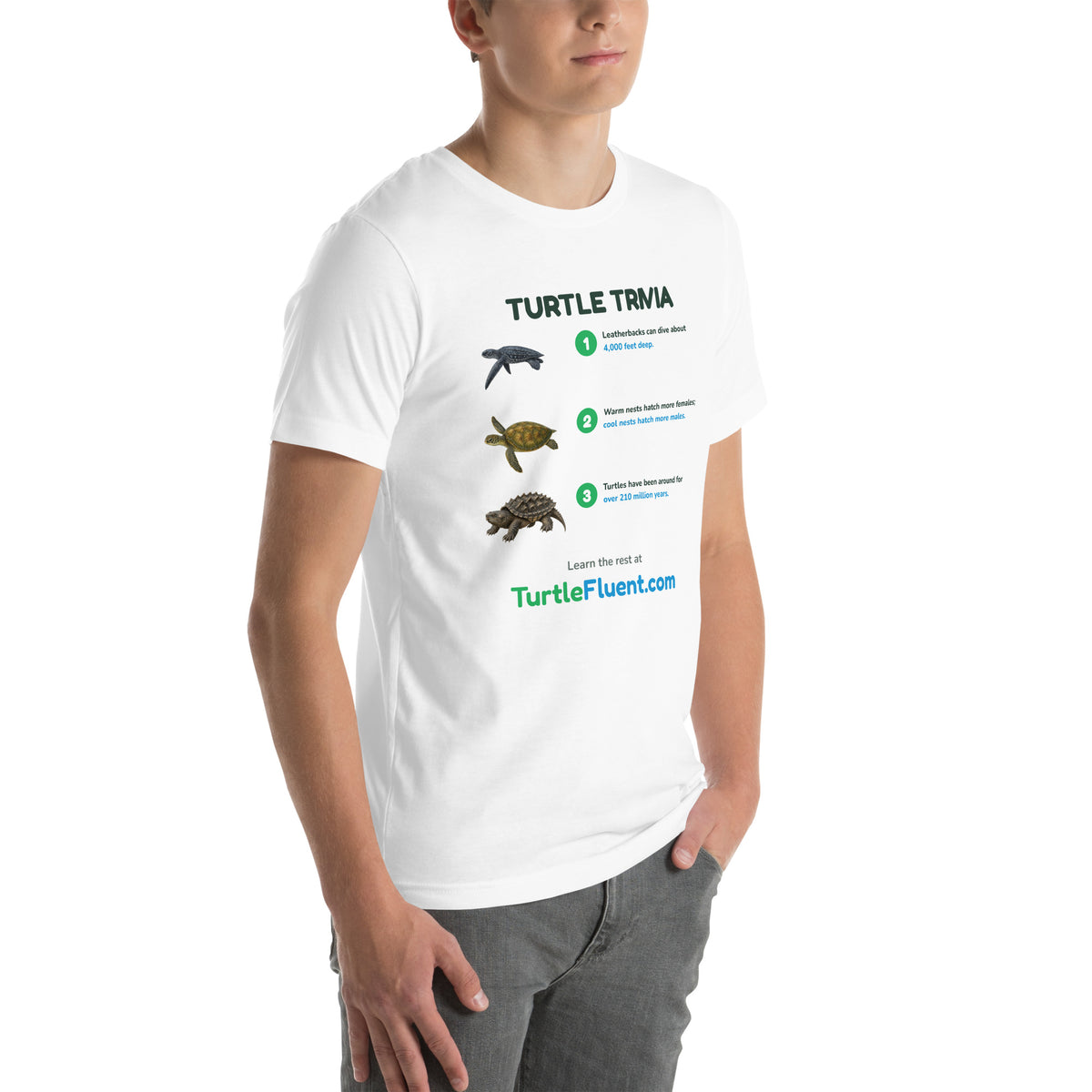 Turtle Trivia Tee – White – right front