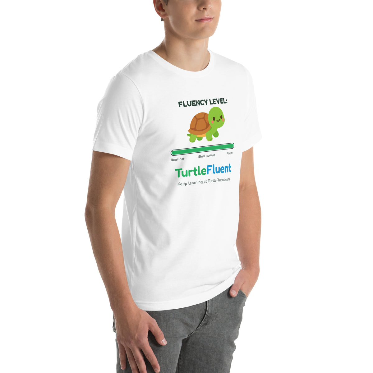 Fluency Level Tee – White – right front