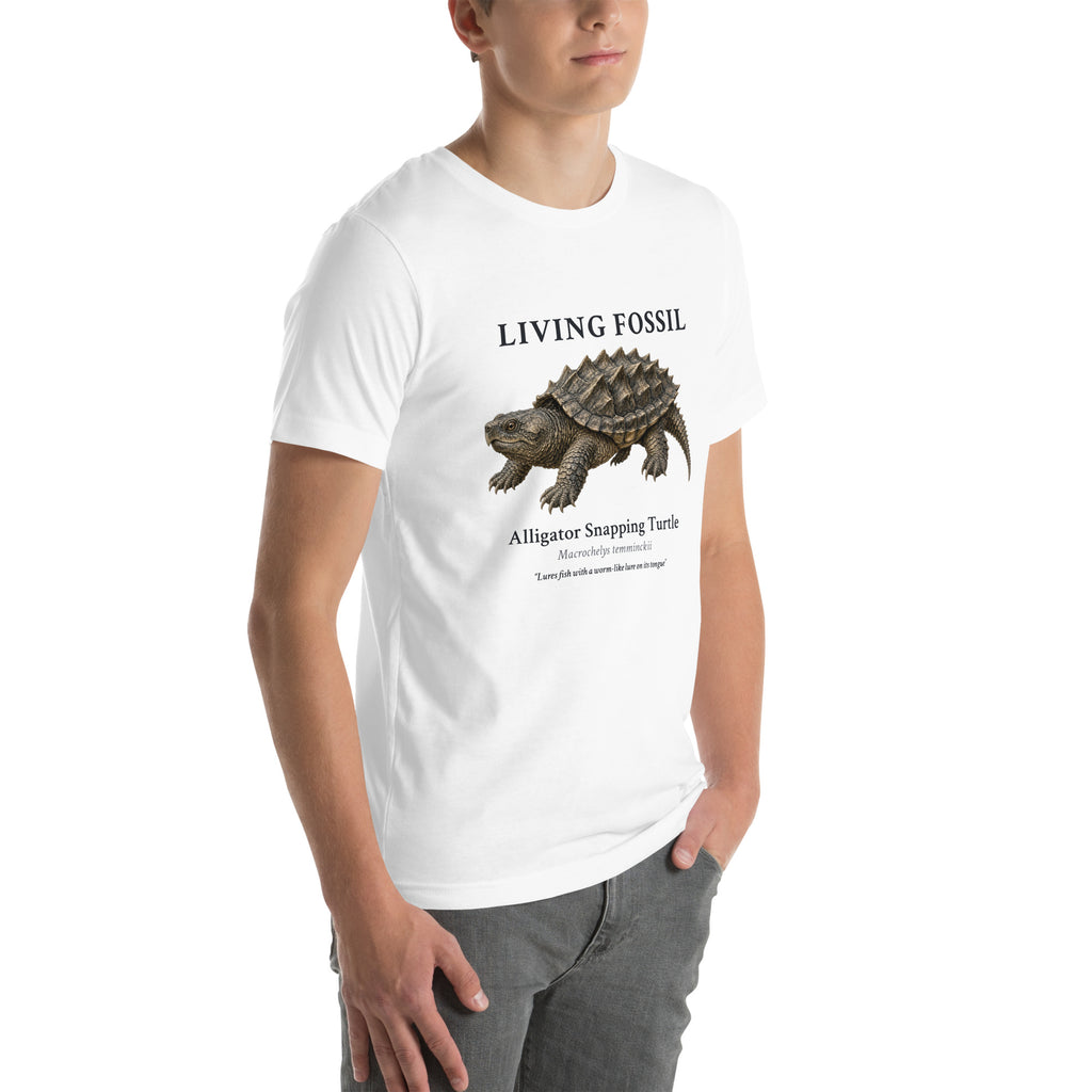 Alligator Snapping Turtle Living Fossil Tee – White – right front