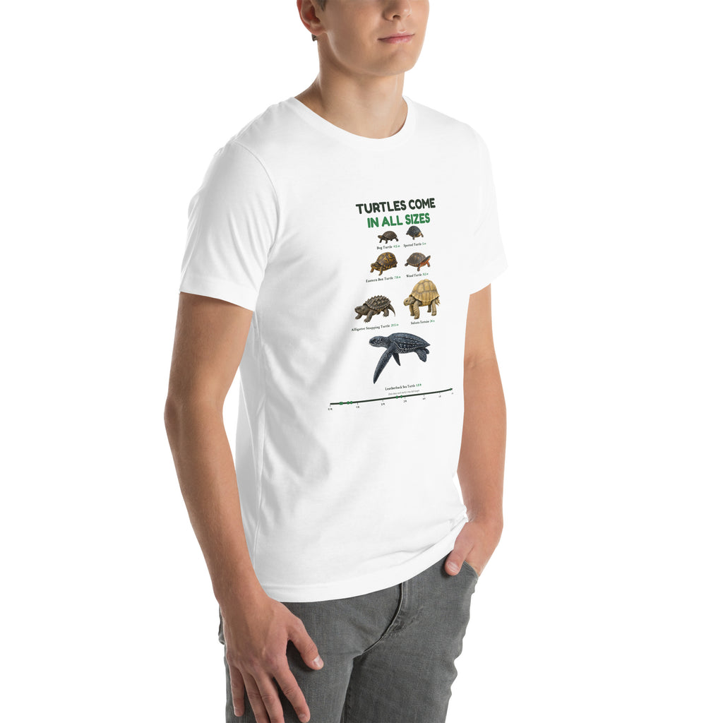 Turtles Come in All Sizes Tee – White – right front