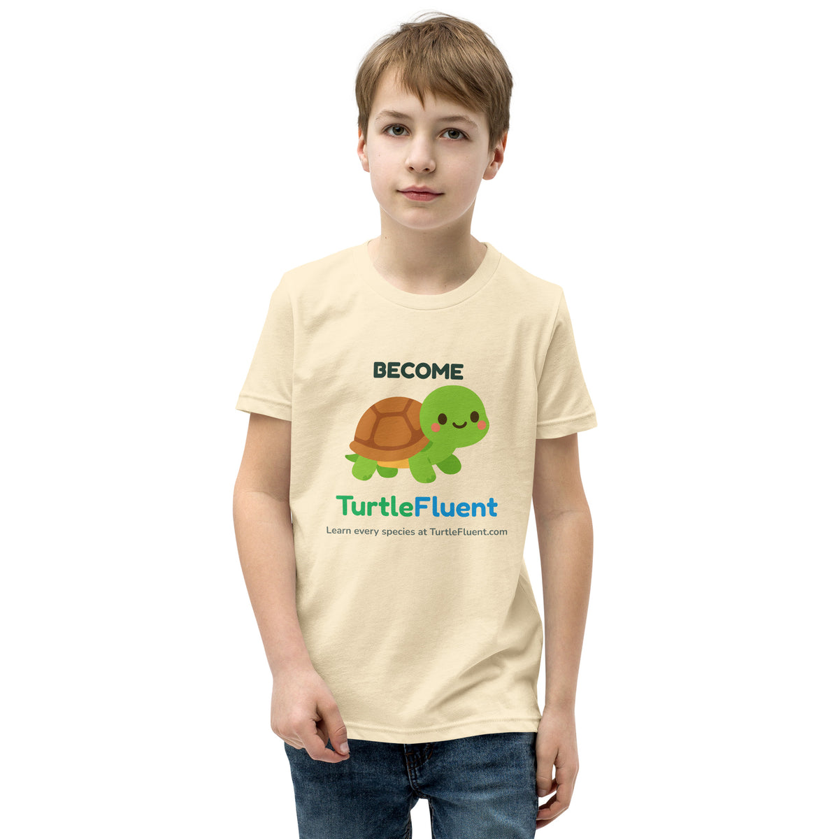 Become TurtleFluent Kids Tee – Natural – front