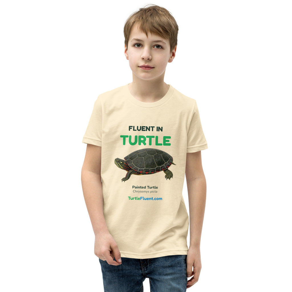 Fluent in Turtle Kids Tee – Natural – front