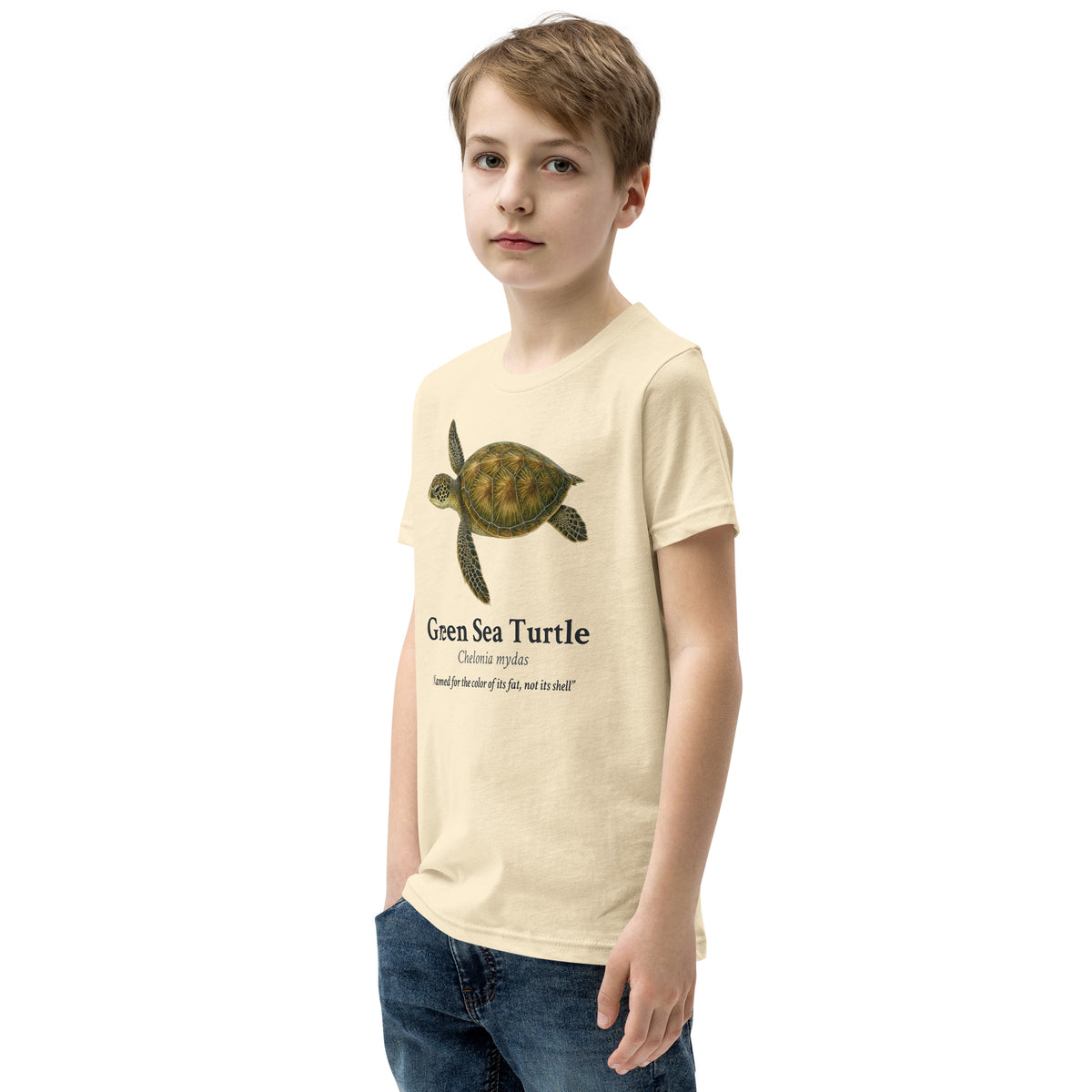 Green Sea Turtle Kids Tee – Natural – left front