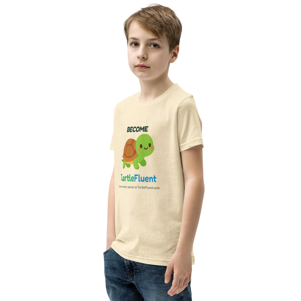 Become TurtleFluent Kids Tee – Natural – left front