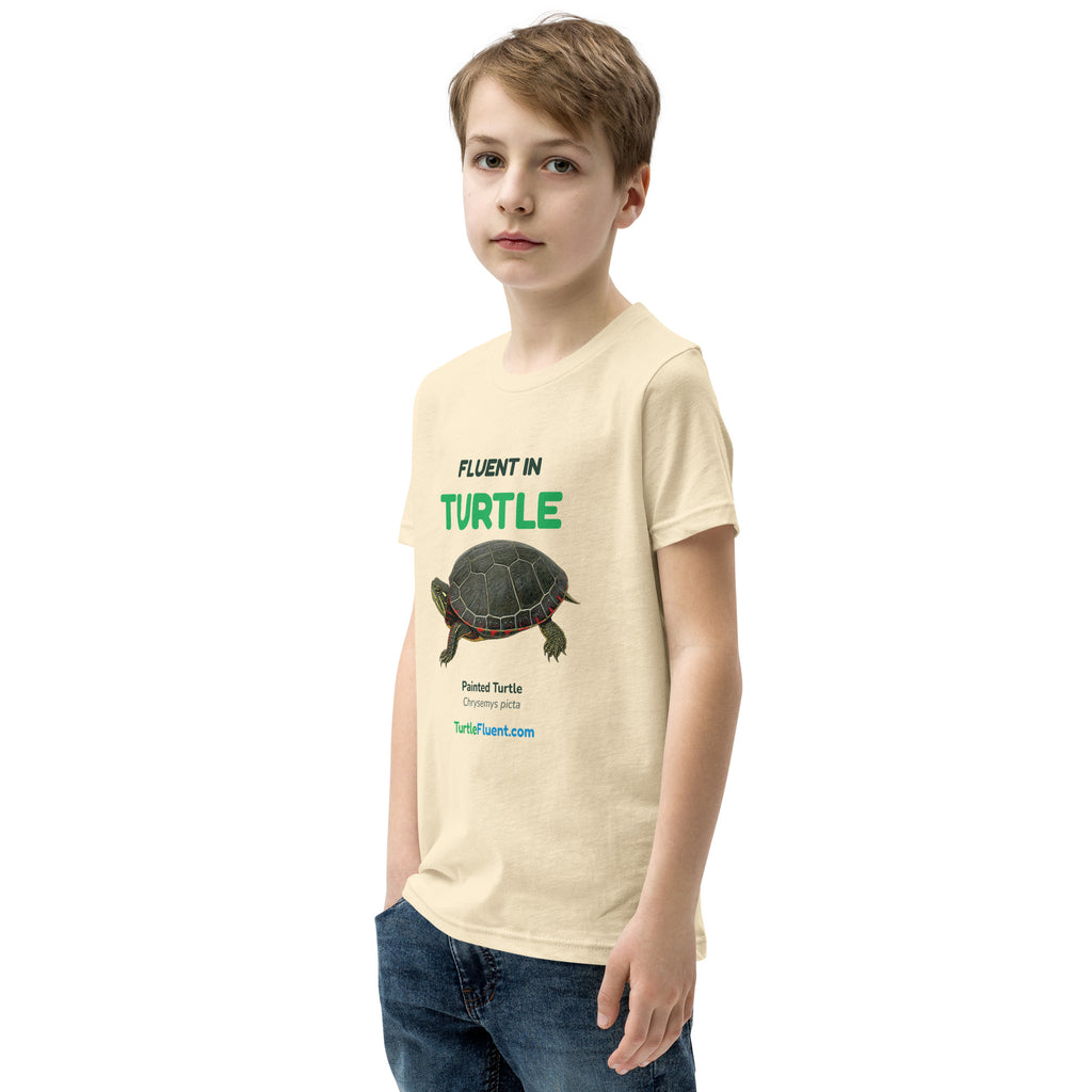 Fluent in Turtle Kids Tee – Natural – left front