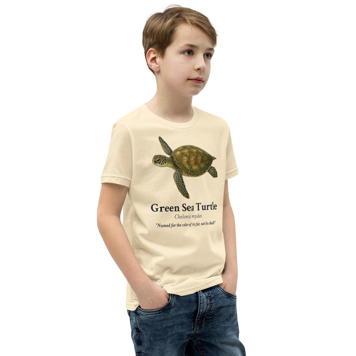 Green Sea Turtle Kids Tee – Natural – right front