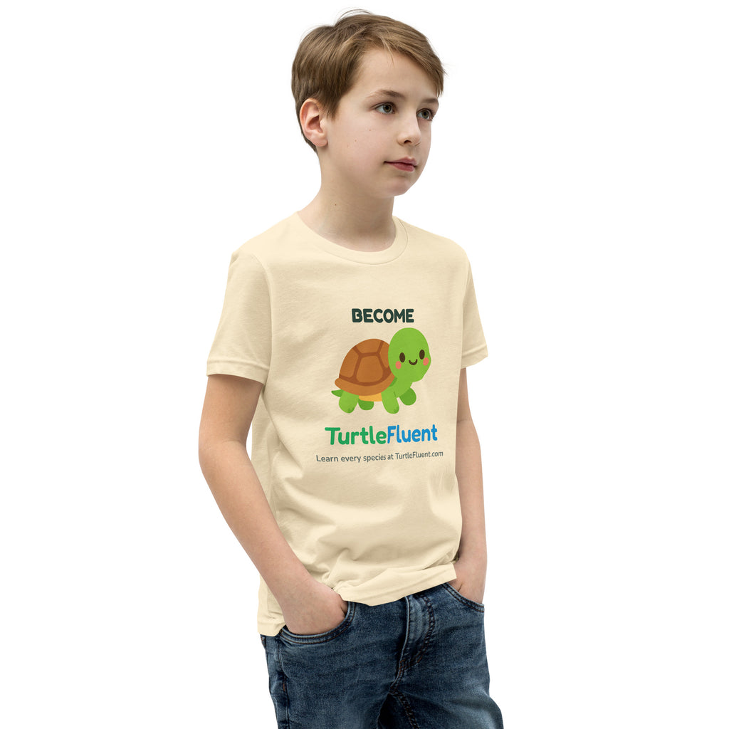 Become TurtleFluent Kids Tee – Natural – right front