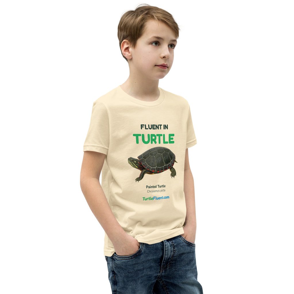 Fluent in Turtle Kids Tee – Natural – right front
