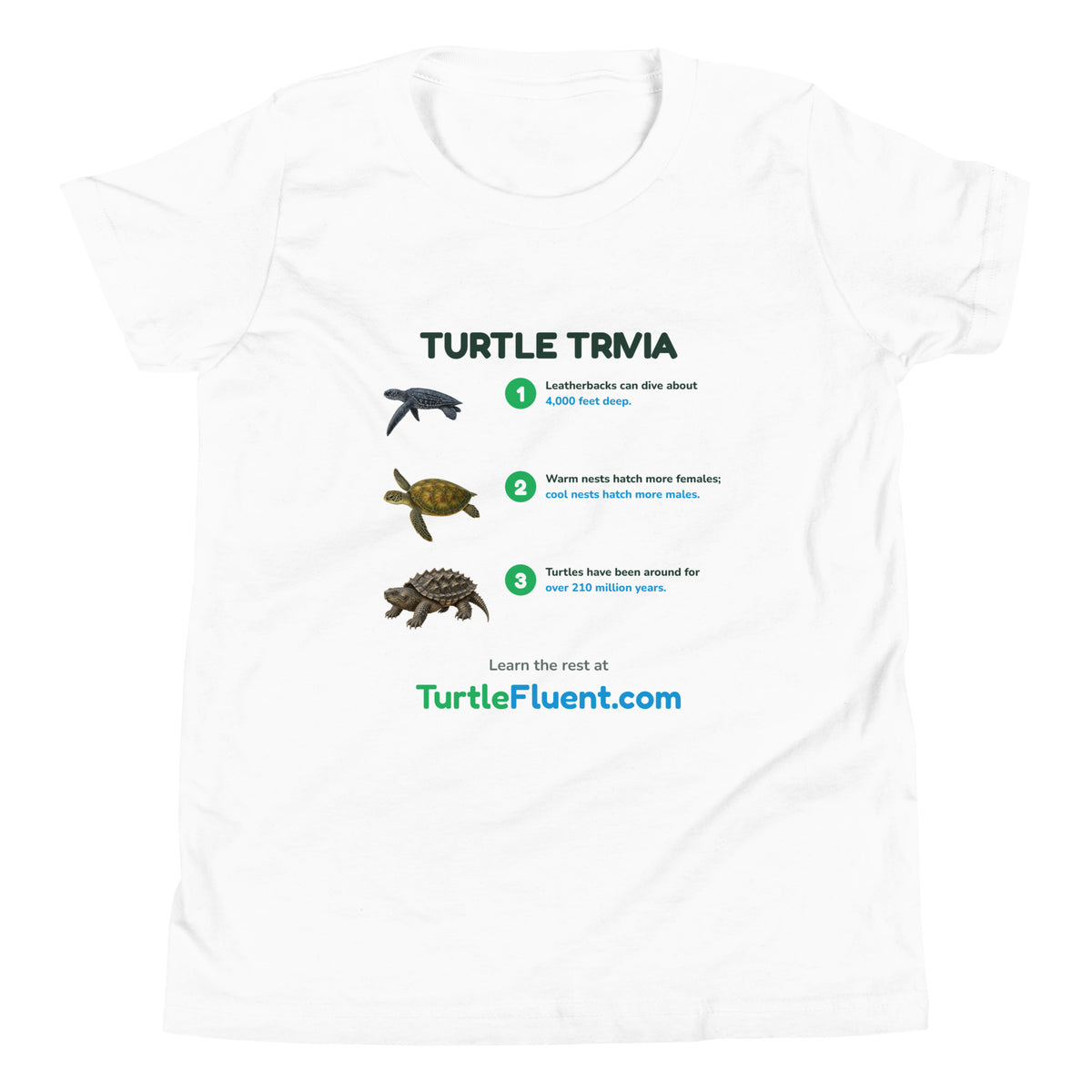 Turtle Trivia Kids Tee – White – front
