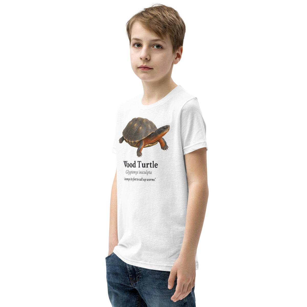 Wood Turtle Kids Tee – White – left front