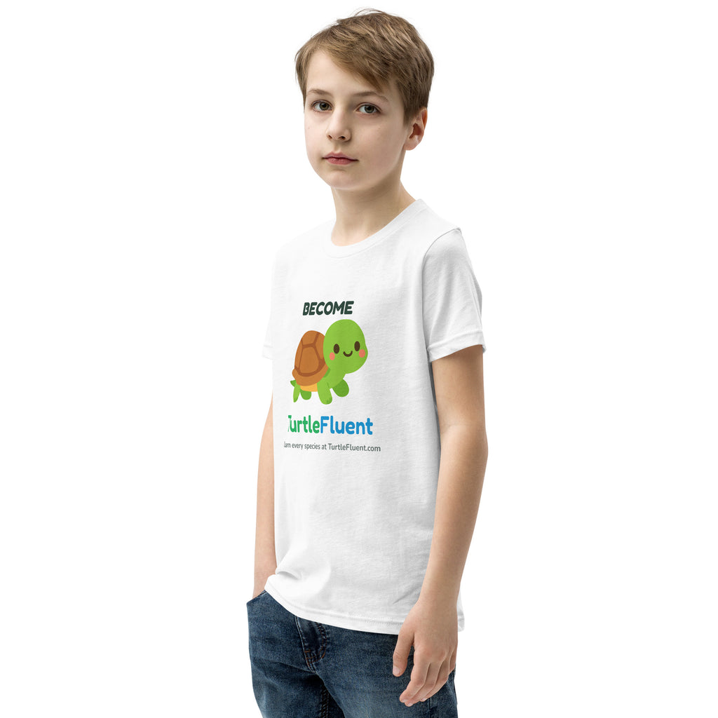 Become TurtleFluent Kids Tee – White – left front