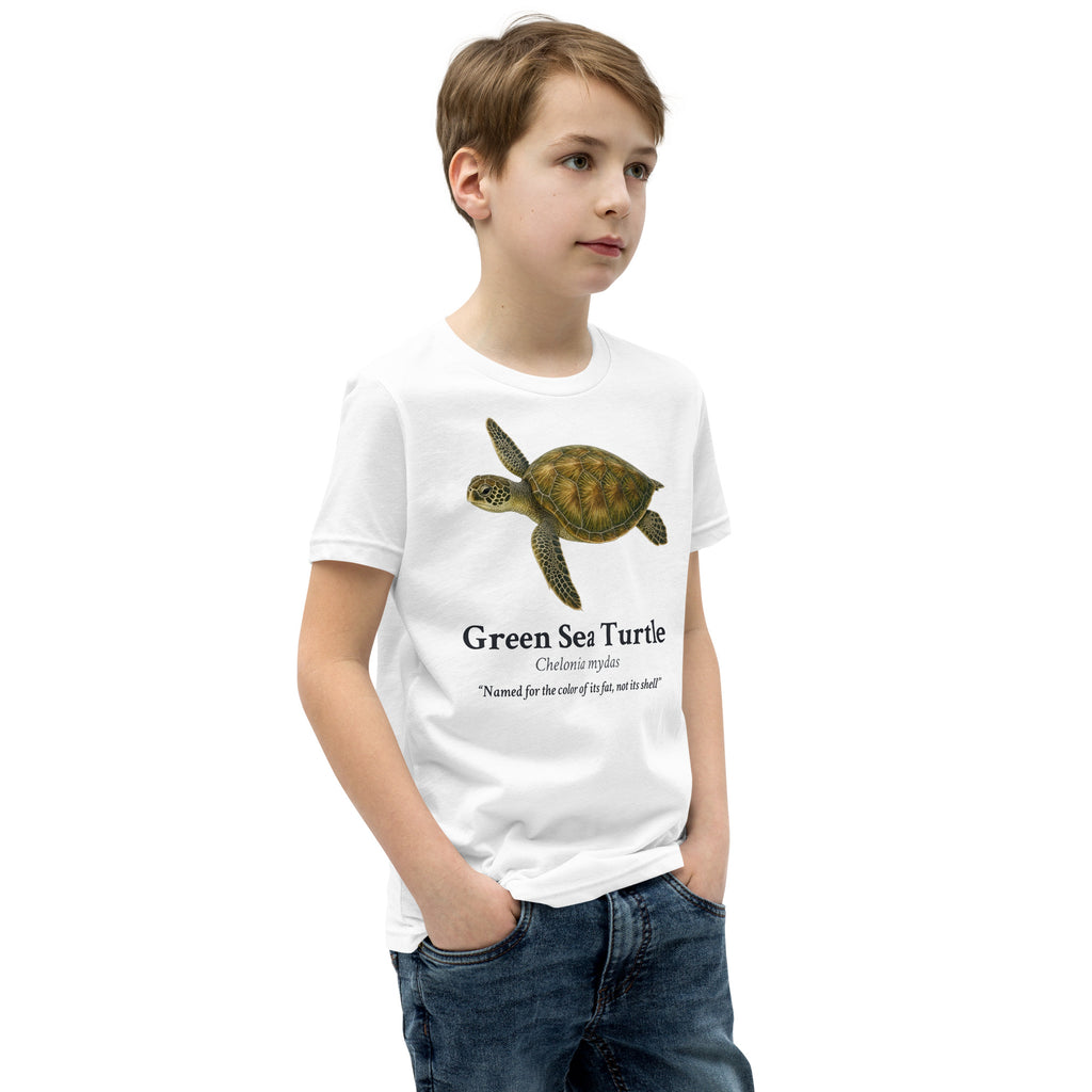 Green Sea Turtle Kids Tee – White – right front