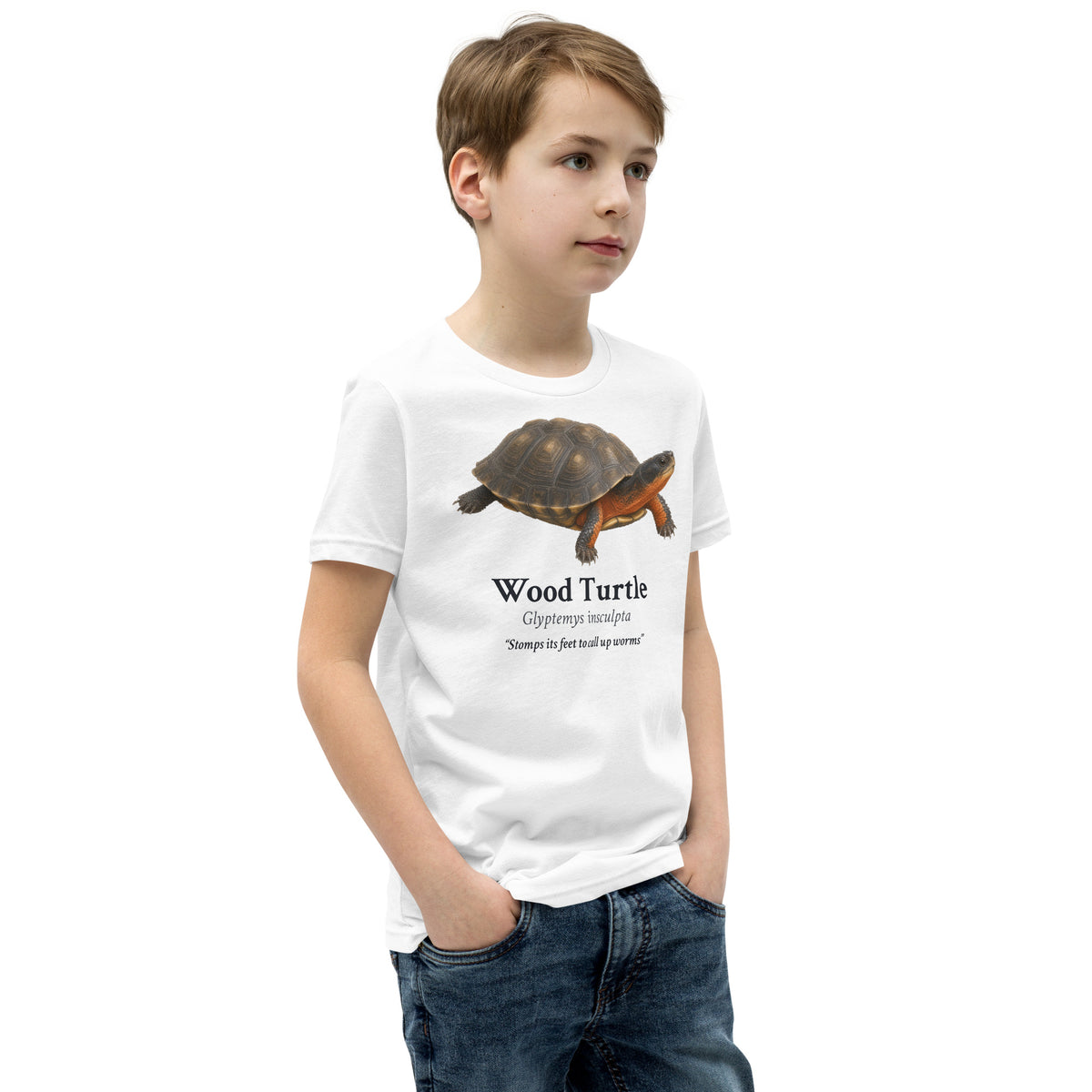 Wood Turtle Kids Tee – White – right front