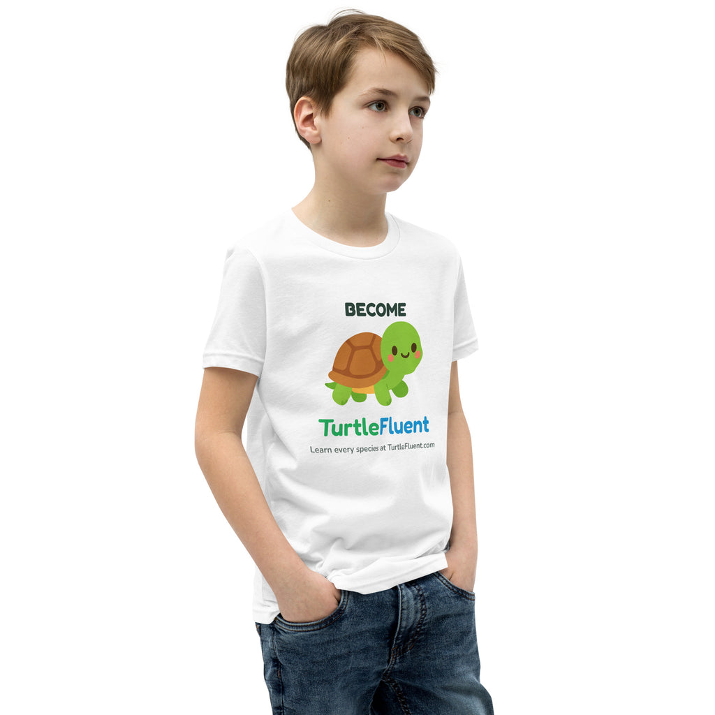 Become TurtleFluent Kids Tee – White – right front
