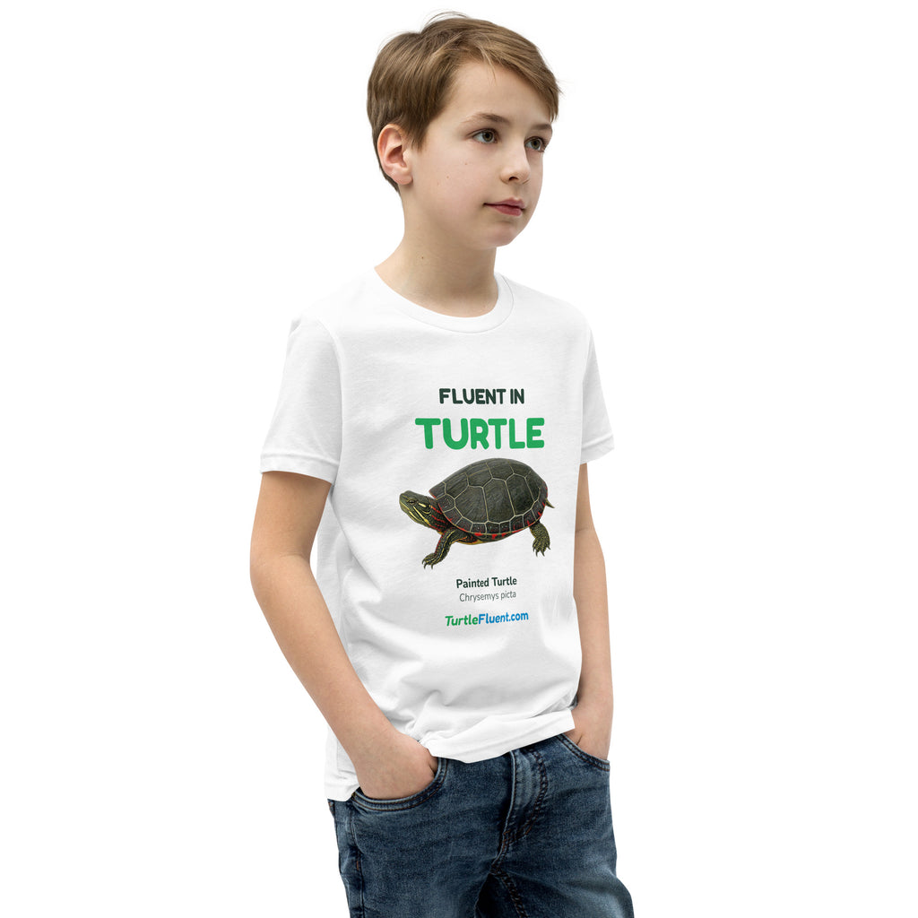 Fluent in Turtle Kids Tee – White – right front
